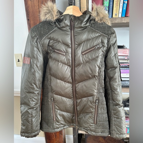 Good Rider Womens Small Ultimate Olive Green Brown Puffer Down Casual Jacket - Picture 6 of 6